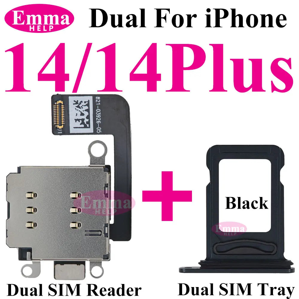 EmmaHelp 1set Dual Sim Card Reader Connector Flex Cable + Tray Slot Holder Adapter for iPhone 11 12 13 14 15 Pro Max XR XSMax