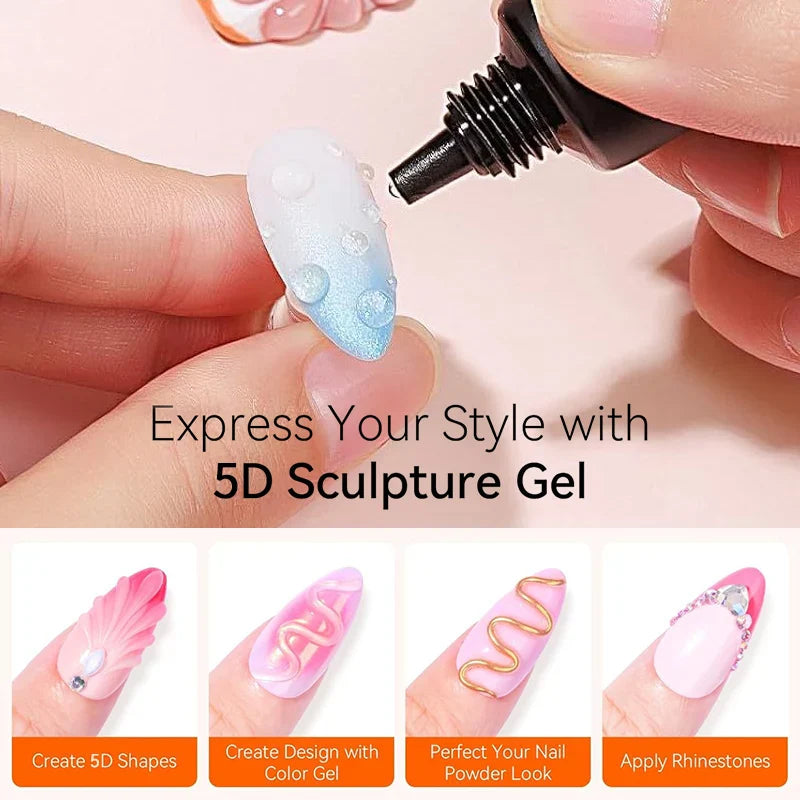 BORN PRETTY 2Pcs/Set 8ml 5D Sculpting Gel with Solid Mirror Powder DIY Nail Embossing Gel for Painting Carving Nails