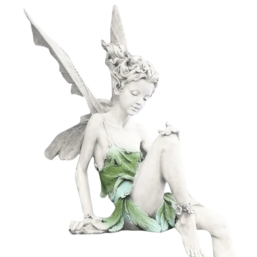 Flower Fairy Sculpture Garden Landscaping Yard Art Ornament Resin Turek Sitting Statue Outdoor Angel Figurines Craft Decoration
