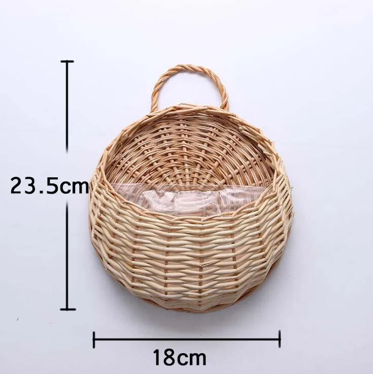 Hand Made Wicker Rattan Flower Planter Wall Hanging Wicker Rattam Basket Garden Vine Pot Plants Holder Garden Pots Wall Planter