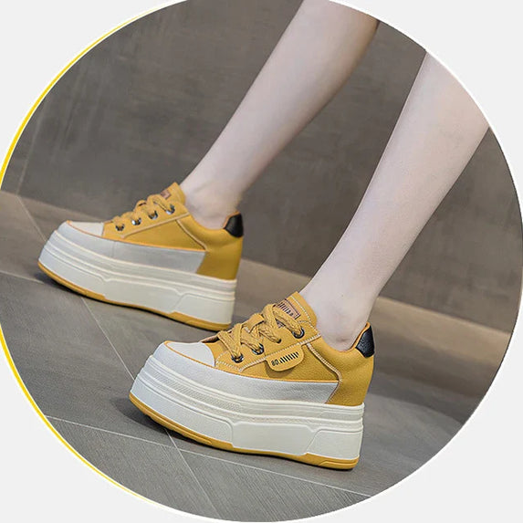 Fujin 9cm Cow Suede Genuine Leather Women Vulcanized Shoes Platform Wedge Skate Boarding High Brand Heels Casual Summer Shoes
