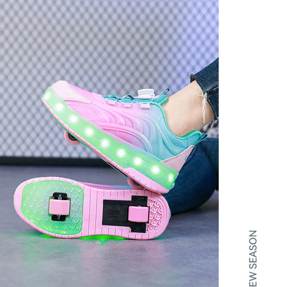 Two Wheels Children's Led Light Roller Skate Shoes For Kids Boys Girls Glowing Sports Luminous Sneakers Skateboard USB Charging