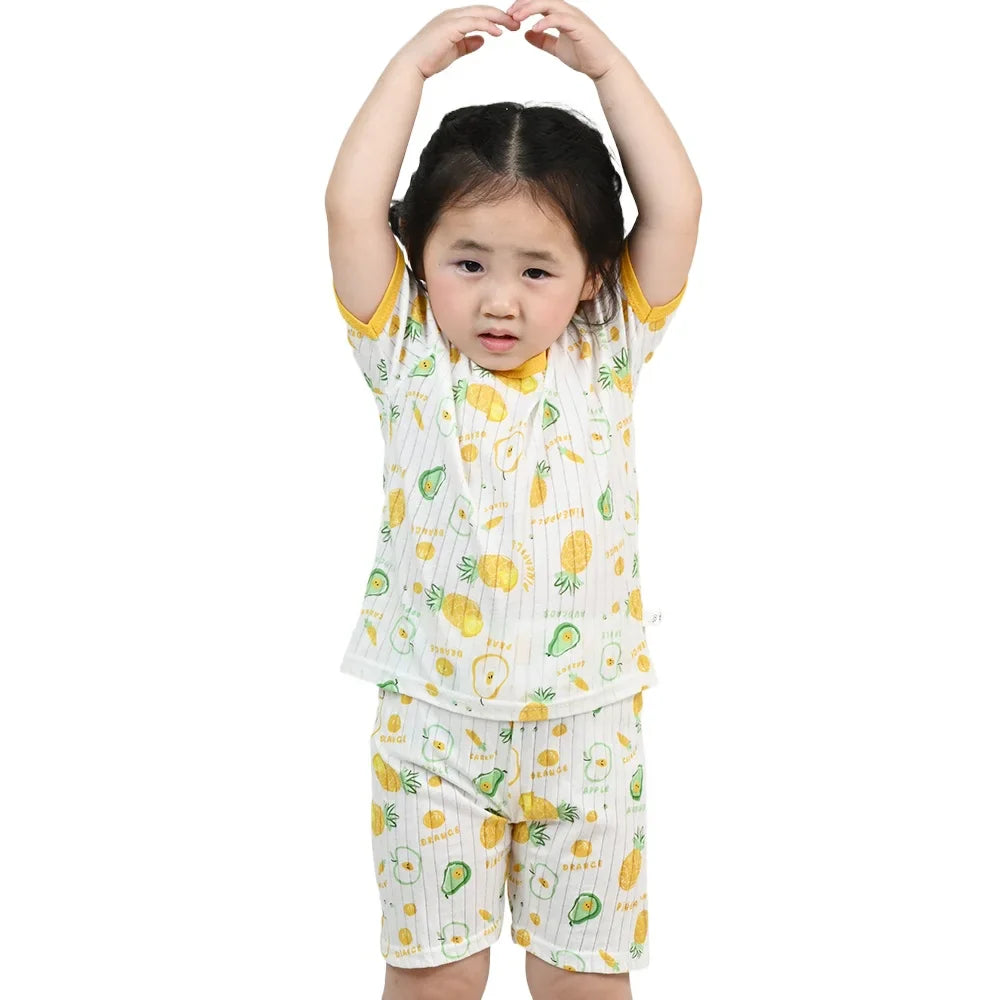 Children's Clothing Summer Boy Girl Home Sleepwear Sets Kids Cotton Short Sleeve T-Shirt Tops with Shorts Toddler Baby Pajamas