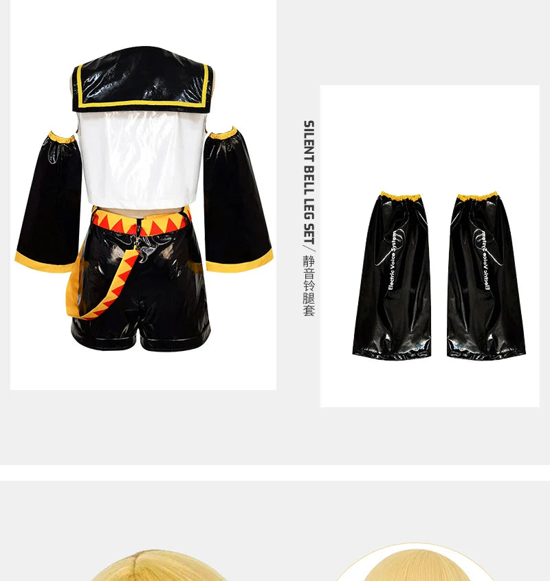 UWOWO Kagaminee Rin/Len Cosplay with Ears Collab Series: Kagaminee Rin Len Cosplay Top Shorts Costumes Cosplay Outfit