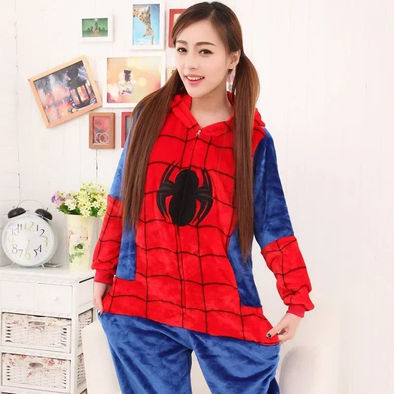 Children's Spider-Man one-piece pajamas spring, autumn and winter boys and girls long-sleeved cartoon coral velvet homewear