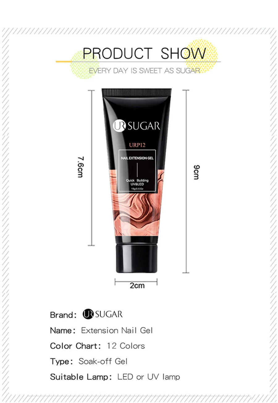 UR SUGAR 15ml Nail Extension Gel Soak Off UV LED Acrylic Crystal White Clear Nude Gel Nail Polish UV Construction Gel