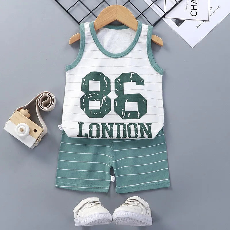 Cartoon Lion Pajamas Vest+Shorts 2-Piece Clothing Set Summer Kids Baby Boys Girls Cotton Casual Tracksuit Clothes Suit 1-6 Years