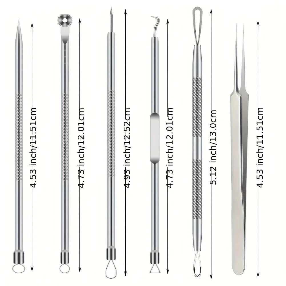6Pcs Pimple Popper Tool Kit,  Blackhead Remover Acne Needle Tools Set Removing Care Comedone Whitehead Popping Zit