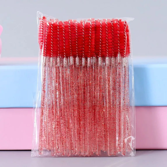 QSTY eyelash brush makeup brushes 50pcs individual disposable mascara applicator comb wand lash makeup brushes tools 6 colors
