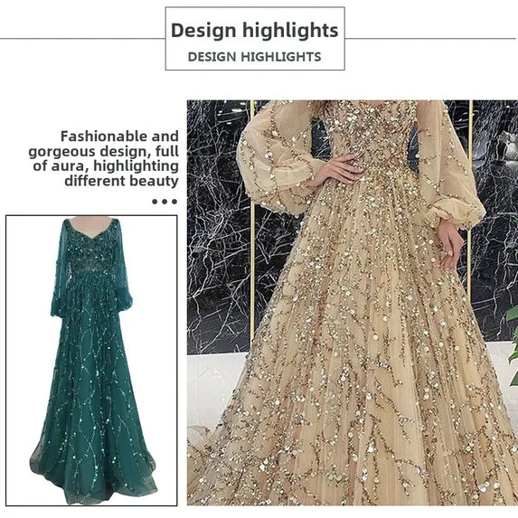 Luxurious Gold Embellished Evening Gown Sexy Lady Queen Atmosphere Long Dress New 2025 Heavy Workmanship Elegant Women's Dress