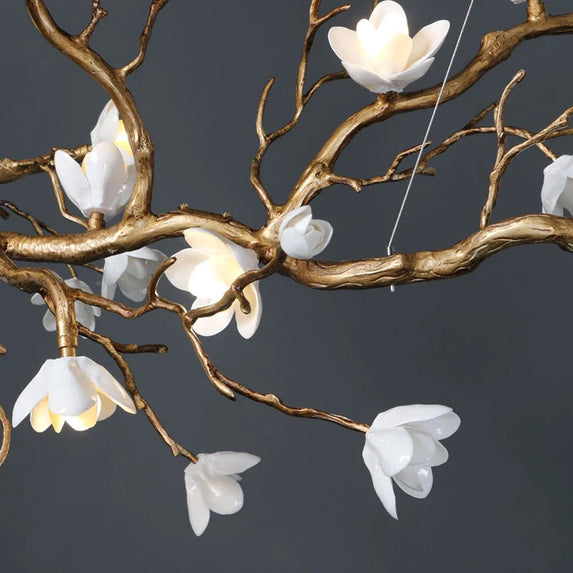 New Italian Light Luxury Ceramic All Copper Branch Living Room Ceiling Light Hotel Restaurant Sales Department Staircase Light