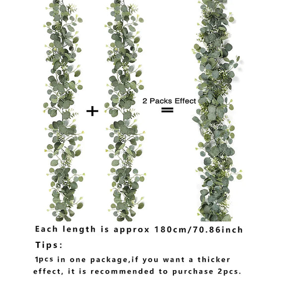 Artificial Eucalyptus Leaves Greenery Garland Faux Plant Spring Vines with White Flowers Berries for Wedding Home Party Decor