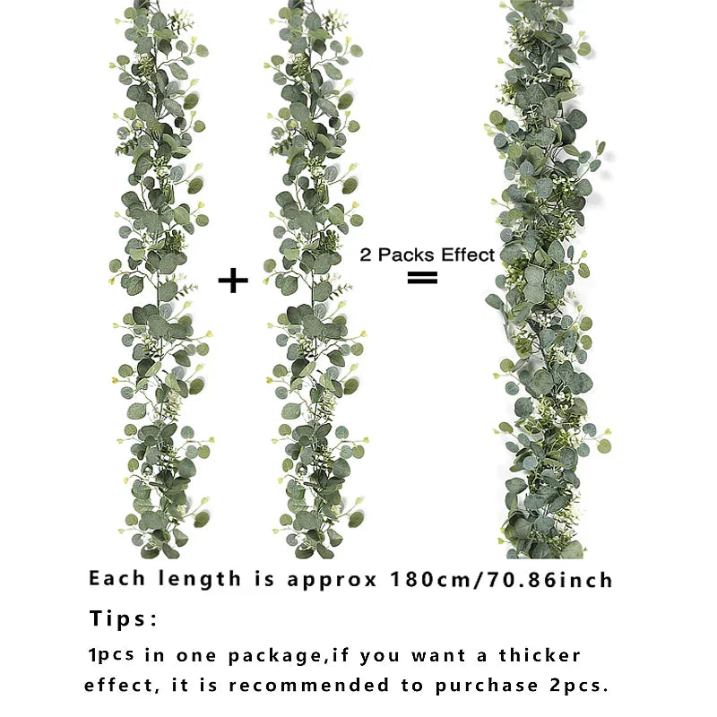 Artificial Eucalyptus Leaves Greenery Garland Faux Plant Spring Vines with White Flowers Berries for Wedding Home Party Decor