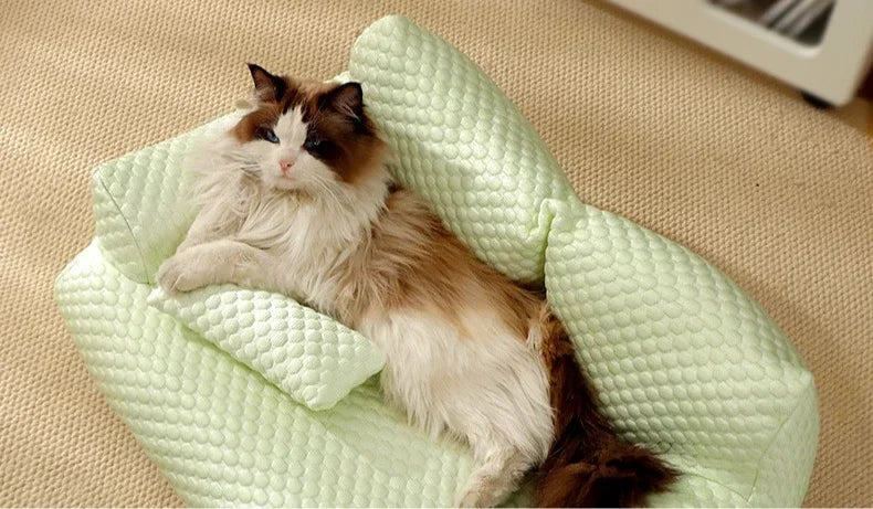 Cat Summer Beds Pet Sofa Dog Nest Removable Washable Waterproof Breathable Ice Silk Soft Cat Bed Small Kitten House