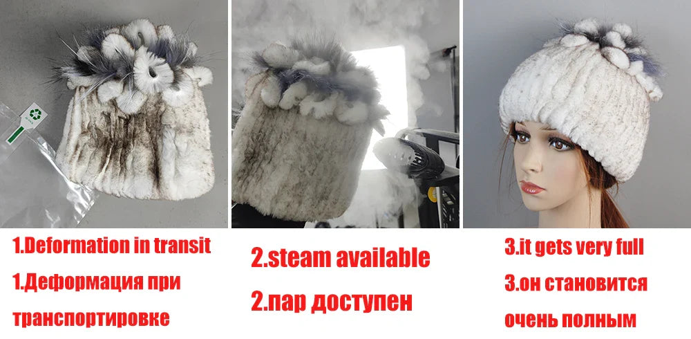 Luxury Women Winter Luxury Real Rex Rabbit Fur Hat Scarf 2 Pieces Knitted Rex Rabbit Fur Hat Top Natural Fox Fur Cap Scarves Set