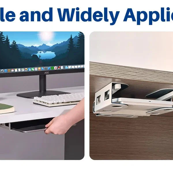 Under Desk Laptop Mount Metal Under Desk Shelf Holder for Laptop for Mac Mini Macbook Keyboard with Anti-Scratch Silicone Rack