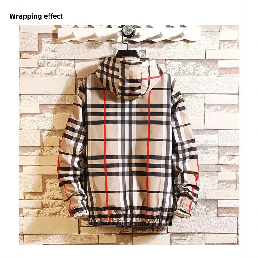 Trendy Korean Style Men's Plaid Jacket Spring Autumn New Arrival Slim Fit Hooded Versatile Casual Clothing From China