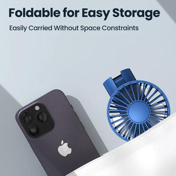 TOPK 5000mAh Mini Portable Fan USB Rechargeable Hand Held Fan,Small Pocket Fan 3 Speeds with Lanyard &Base,USB Desk Fan Foldable