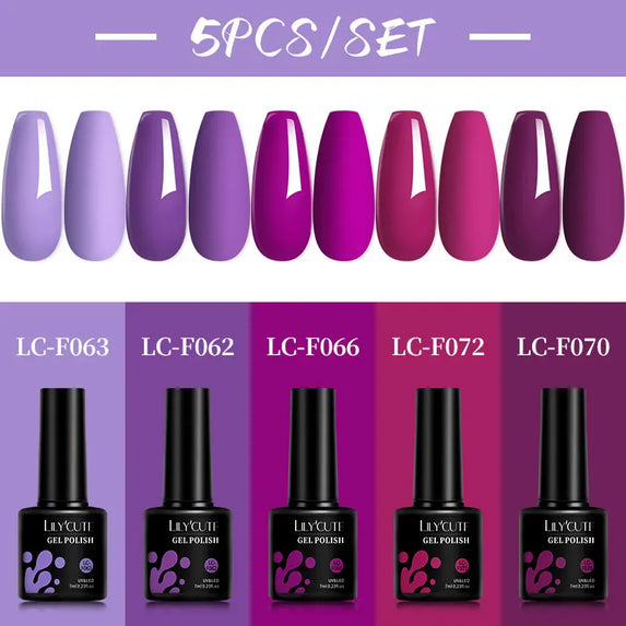 LILYCUTE 5Pcs/Set 7ML Red Brown Nail Gel DIY Nail Art Semi Permanent UV Gel Polish Long Lasting Design Manicure Kit Supplies