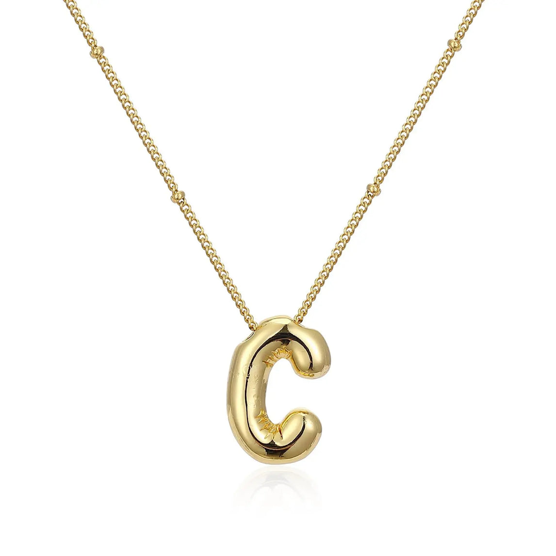 LATS Gold Plated Metal Chunky Alphabet Balloon Bubble Initial Letter Pendant Necklace for Women Men Boy Fashion Jewelry