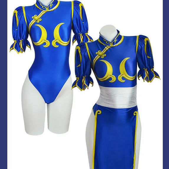 Chun Li Cosplay Dress Costume Game SF Chunli Role Play Blue Qipao Outfit Full Set Jackie Kung fu Halloween Party Suit For Fun