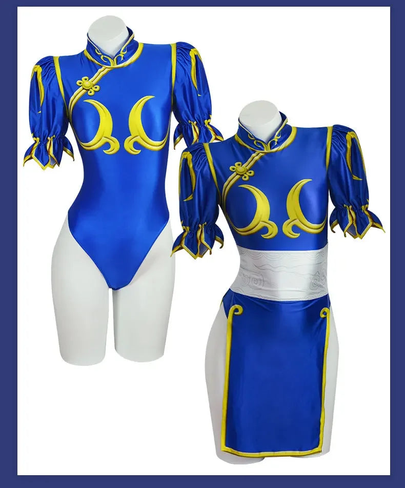 Chun Li Cosplay Dress Costume Game SF Chunli Role Play Blue Qipao Outfit Full Set Jackie Kung fu Halloween Party Suit For Fun