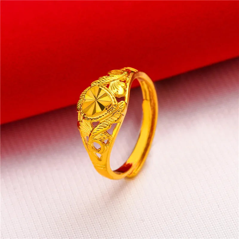 ANIID Ethiopia Dubai Flower Gold Color Arab Rings Resizable For Women Wedding Jewelry African Party Gift Nigerian Jewellery