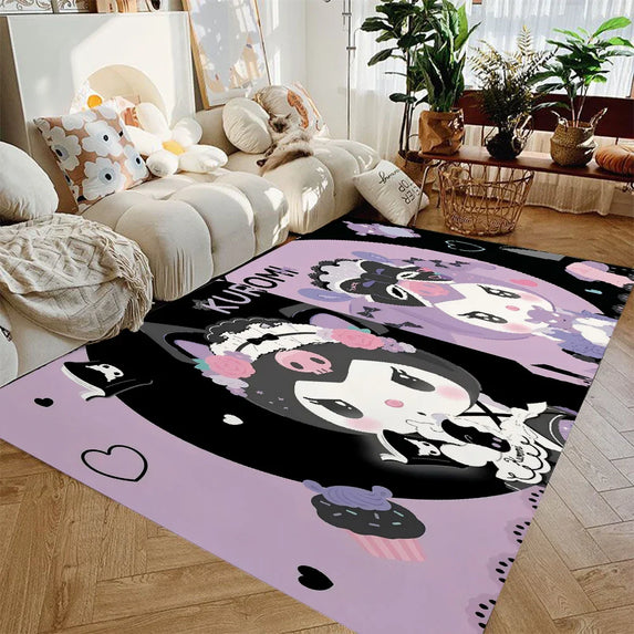 MINISO Sanrio Cute Kuromi Print Rug Non-slip Washable Carpet for Home Living Room Bedroom Rug Bathroom Floor Mat Kitchen Doormat