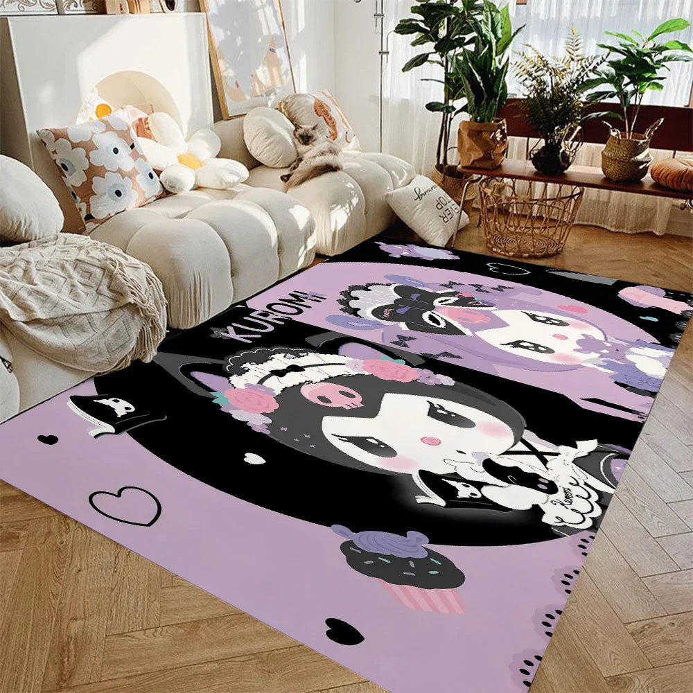 MINISO Sanrio Cute Kuromi Print Rug Non-slip Washable Carpet for Home Living Room Bedroom Rug Bathroom Floor Mat Kitchen Doormat