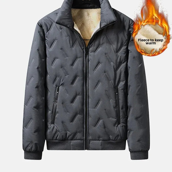 Men's Cotton Jacket Lamb Velvet Winter Loose Outerwear Fleece Lined Thick Warm Windproof Stand Collar Casual Jacket