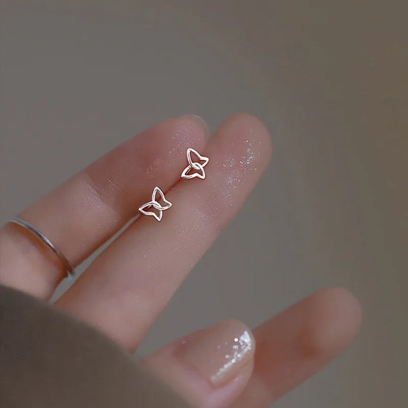 925 Silver Needles Silver Color Mini Star Heart Butterfly Stud Earrings for Women Hypoallergenic Daily Wear Ear Girls Pierc Gift