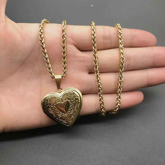 New Fashion Unisex Titanium Steel Necklace Heart Shaped Photo Picture Locket Lover Friend Pendant Chain Jewelry Accessoires