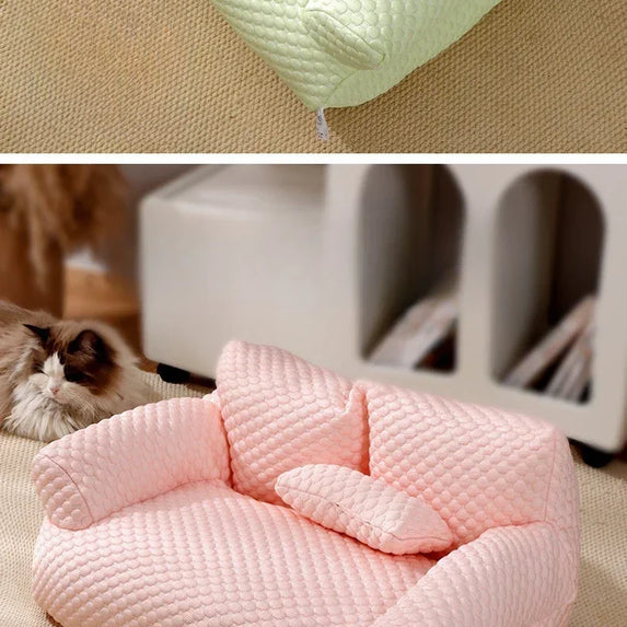 Cat Summer Beds Pet Sofa Dog Nest Removable Washable Waterproof Breathable Ice Silk Soft Cat Bed Small Kitten House
