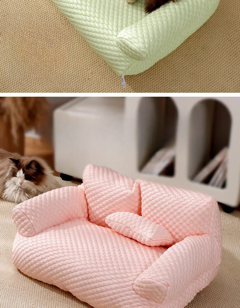 Cat Summer Beds Pet Sofa Dog Nest Removable Washable Waterproof Breathable Ice Silk Soft Cat Bed Small Kitten House