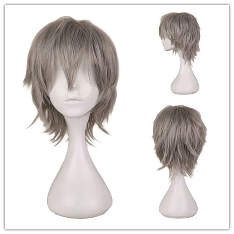 Universal Short Cosplay Wig Silver Red Pink Blonde Grass Green Black Straight Men's Wig for Halloween Cosplay Costume Party