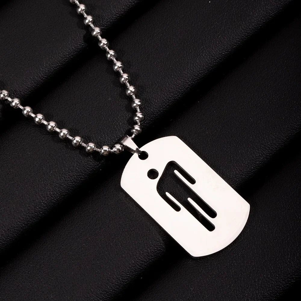 Fashion Skew Head Tag Stainless Steel Pendant Necklaces for Men Women Wholesale Hip Hop Jewelry