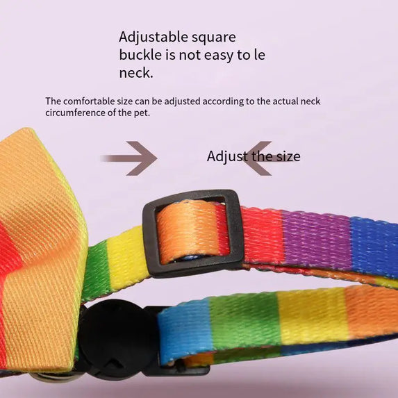Hereyougo Pet Stylish Rainbow Bow Tie Cat Collar Breakaway Nylon with Pride Pattern Design for Pet Dogs and Cats