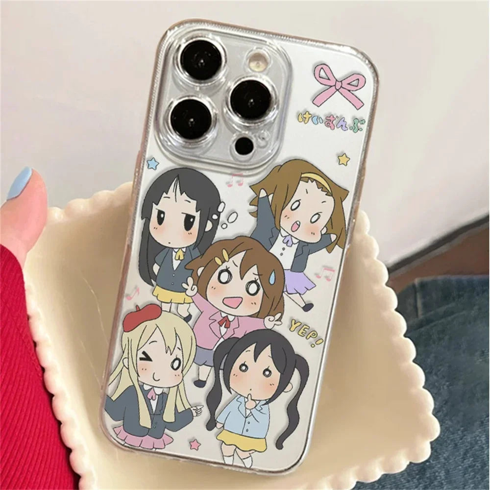 Japanese Anime K-ON! Clear Case for iPhone 15 16 Plus 12 13 mini 11 14 Pro Max XR Ultra Thin Anti-Scratch Soft Silicone Cover