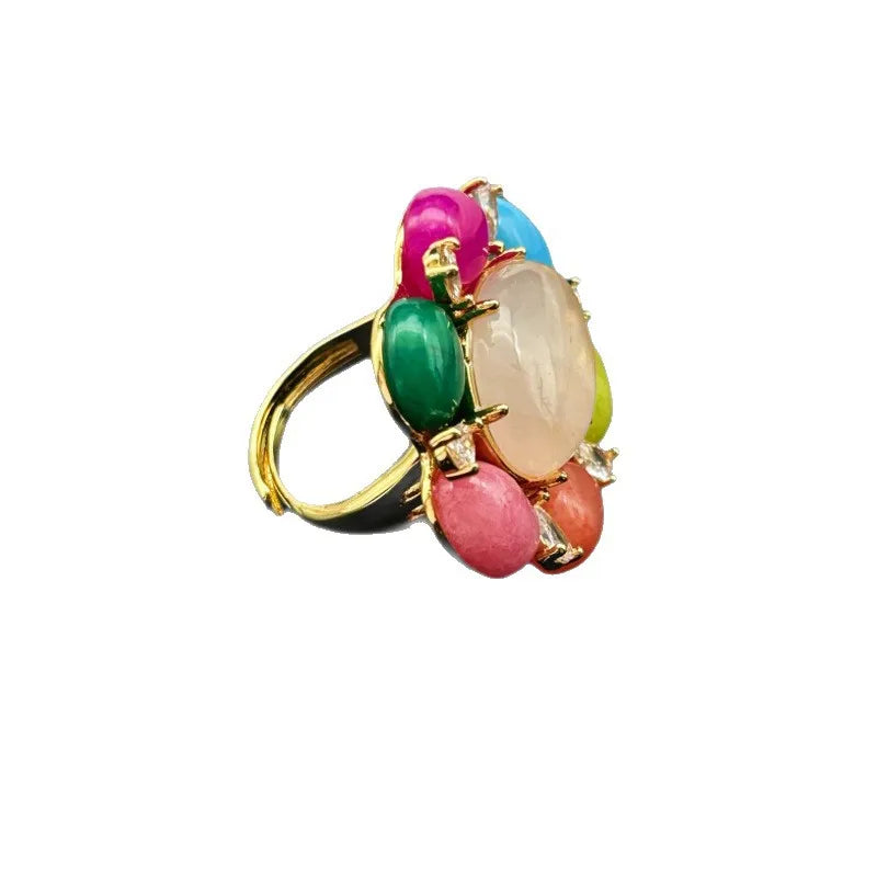 Luxury Pearl Shell Earring Ring Brooch Jewelry Set, Natural Stone Ring & Flower Earring,Women's Elegant Clothing Decoration Gift