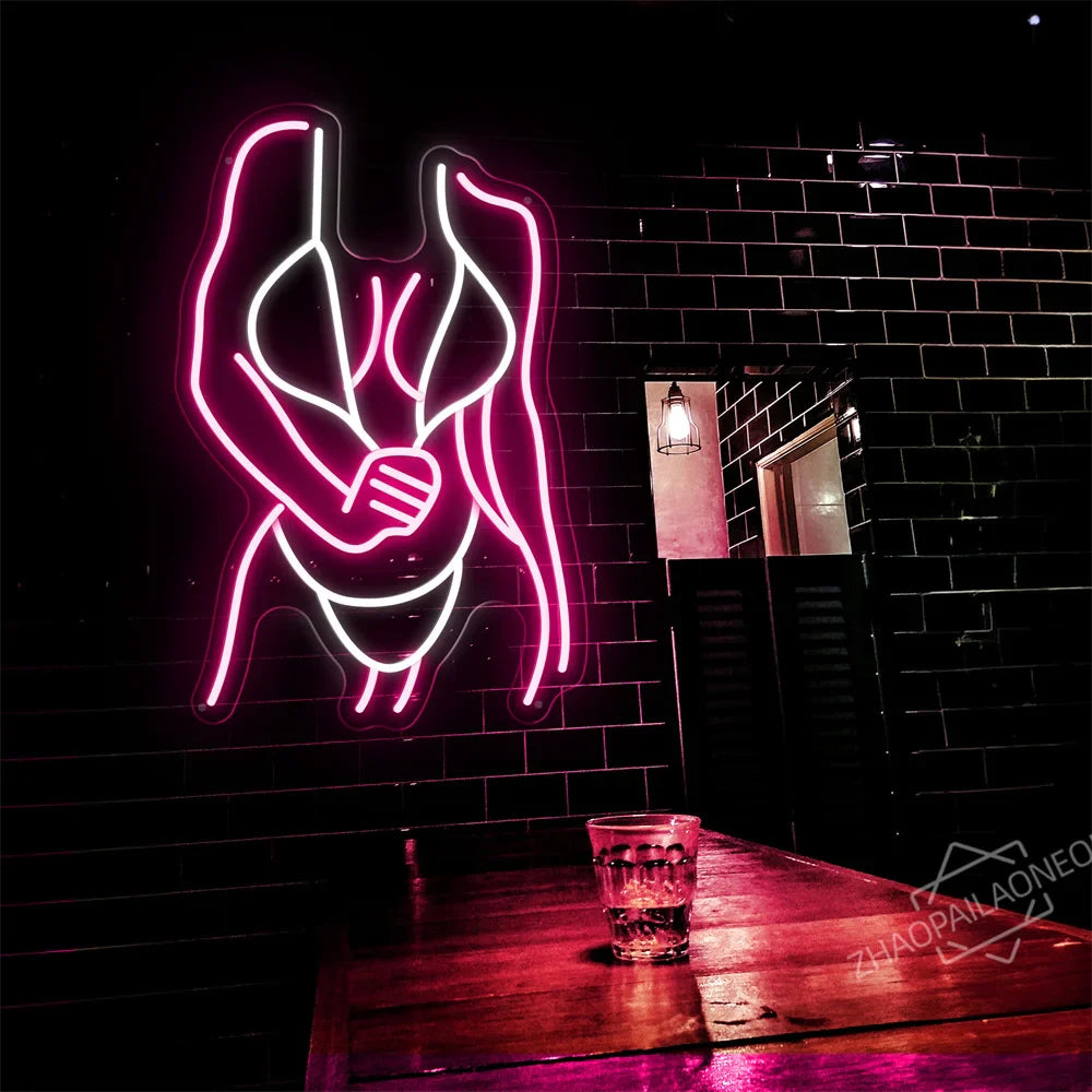 Sexy Lady Body Pink LED Neon Light Sign Wall Decor Dimmable LED Lights Bedroom Living Bar Club Decorations Game Room Party Gift