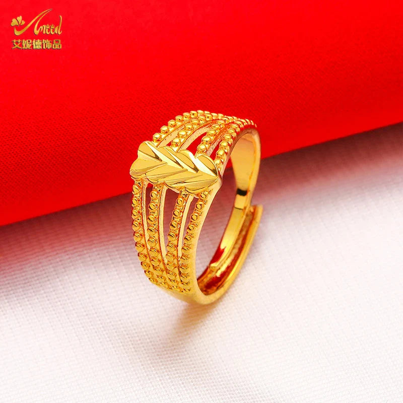 ANIID Ethiopia Dubai Flower Gold Color Arab Rings Resizable For Women Wedding Jewelry African Party Gift Nigerian Jewellery