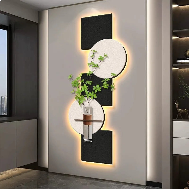 Modern Hydroponics Green Plants LED Decorative Paintings Home Decor Living Room Bedroom Entrance Hallway Sandstone Mural Lights