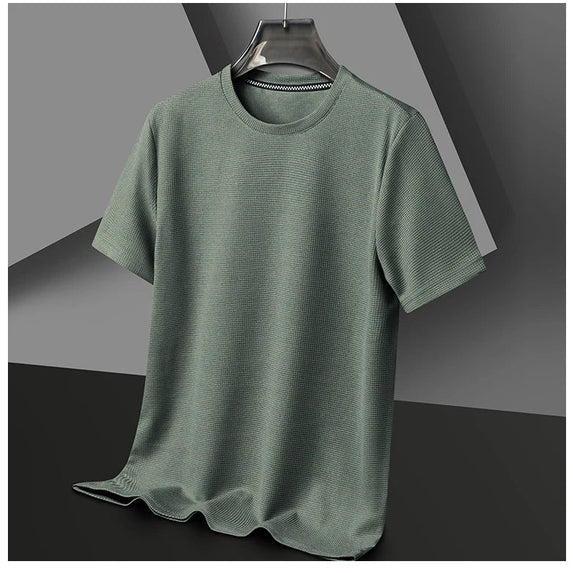 New Summer Waffle Round Neck Short Sleeved T-shirt for Men's Short Sleeved Top