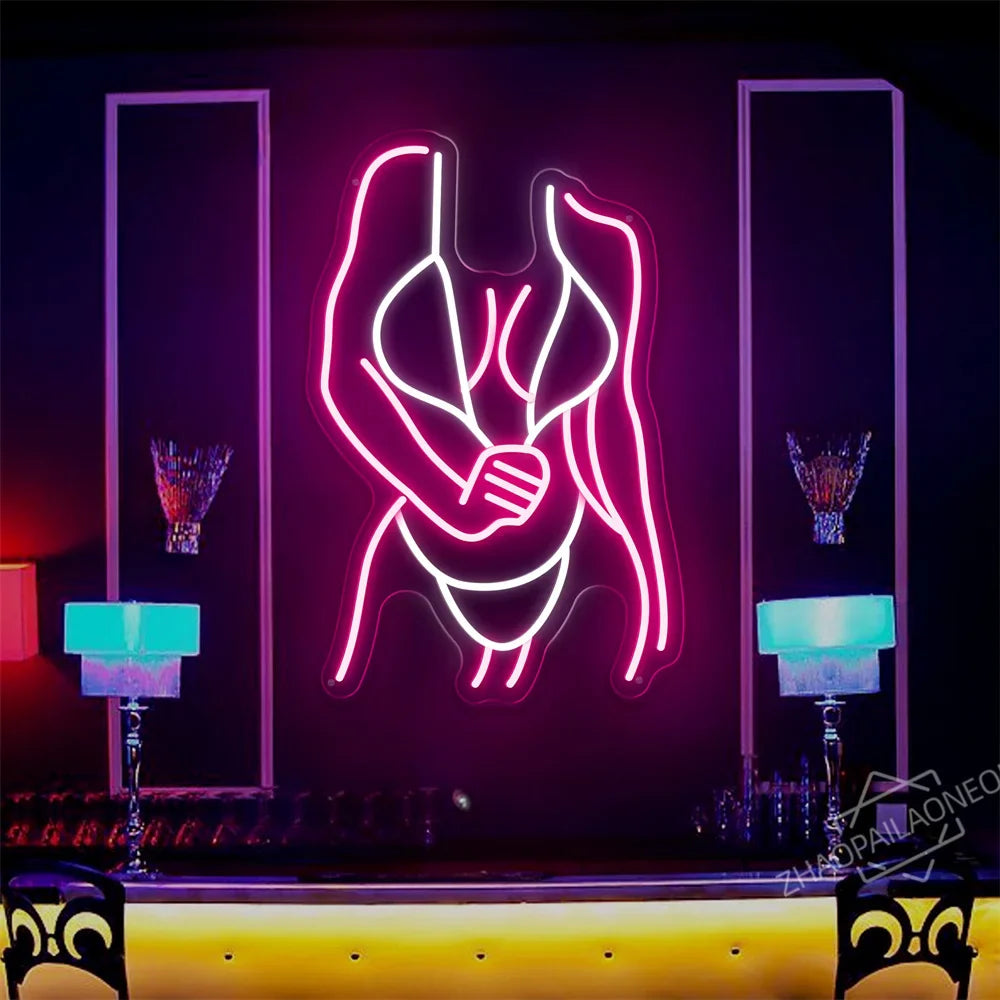 Sexy Lady Body Pink LED Neon Light Sign Wall Decor Dimmable LED Lights Bedroom Living Bar Club Decorations Game Room Party Gift