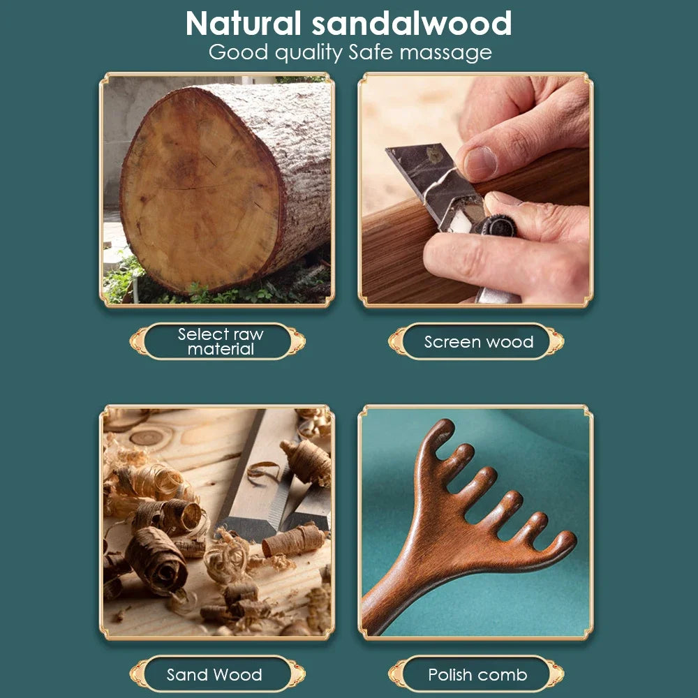 Alwafore Natural Sandalwood Massage Comb Six-Claw Head Acupoint Massage Gua Sha Tool Neck Face Lifting Scraping Massager