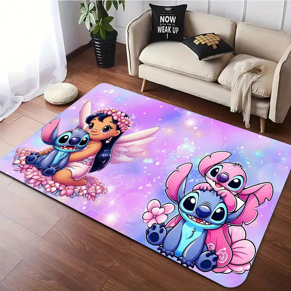 MINISO Disney Stitch Angel Lilo Pelekai rug for Living Room Decor Bedroom Leisure Mats sofa Mat Welcome Rug kid's Favorite Gifts