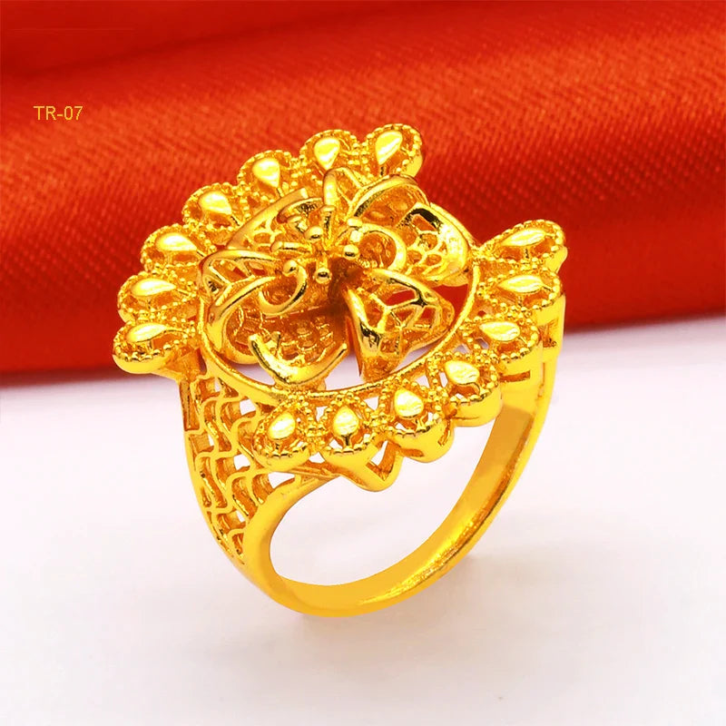 ANIID Ethiopia Dubai Flower Gold Color Arab Rings Resizable For Women Wedding Jewelry African Party Gift Nigerian Jewellery