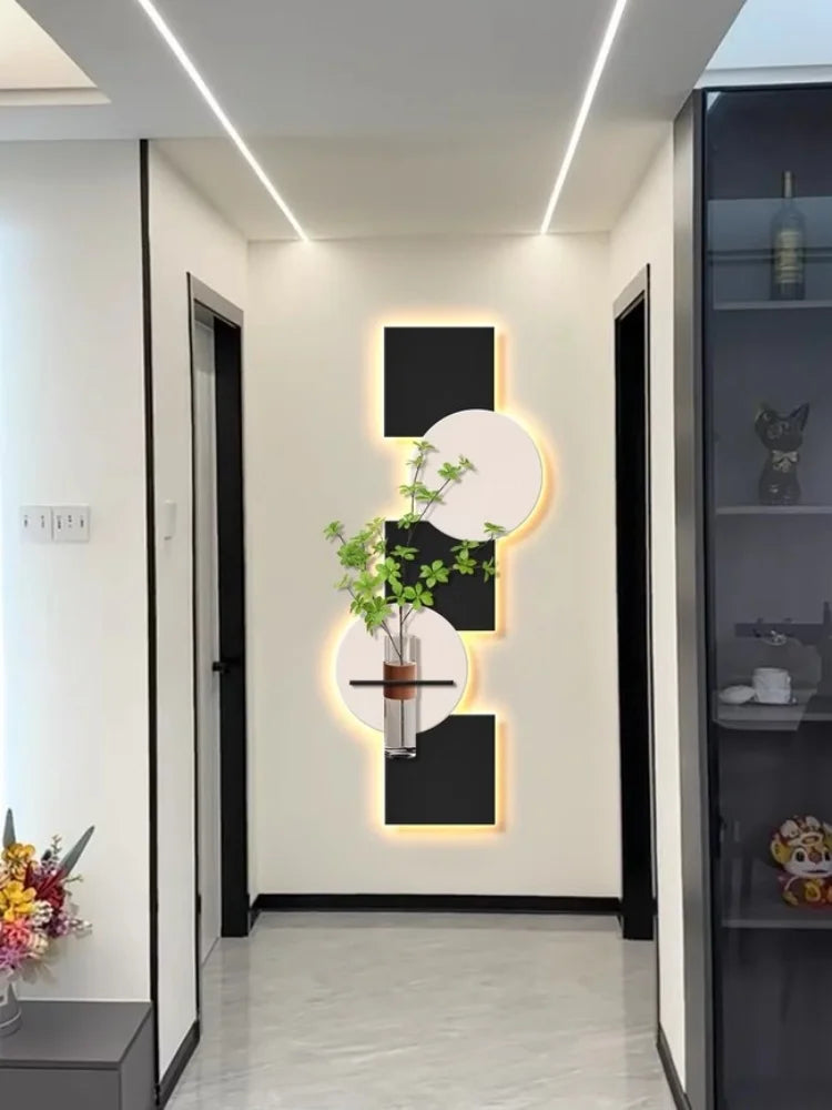 Modern Hydroponics Green Plants LED Decorative Paintings Home Decor Living Room Bedroom Entrance Hallway Sandstone Mural Lights