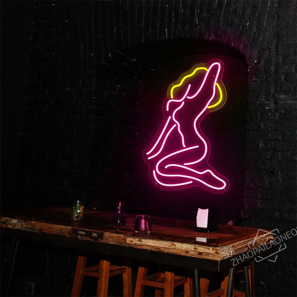 Sexy Lady Body Pink LED Neon Light Sign Wall Decor Dimmable LED Lights Bedroom Living Bar Club Decorations Game Room Party Gift