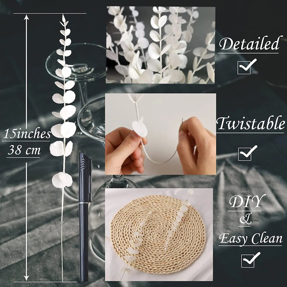Yannew 12pcs Artificial Eucalyptus Stems Silver Dollar Greenery Fake Plants for Wedding Bouquet Floral Arrangement Home Decor